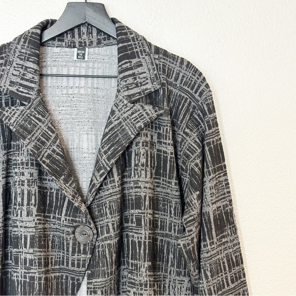 Dress to Kill Jacket‎ Blazer Single Button Artsy Lagenlook Pattern Gray One Size - Picture 2 of 7
